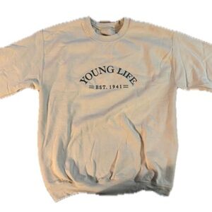 Women's Young Life Tan Fleece Embroidered Crewneck Sweatshirt